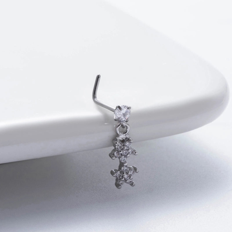 1 Piece Nose Rings & Studs Basic Classic Style Heart Shape Flower Butterfly 316L Stainless Steel Copper Plating Inlay Zircon