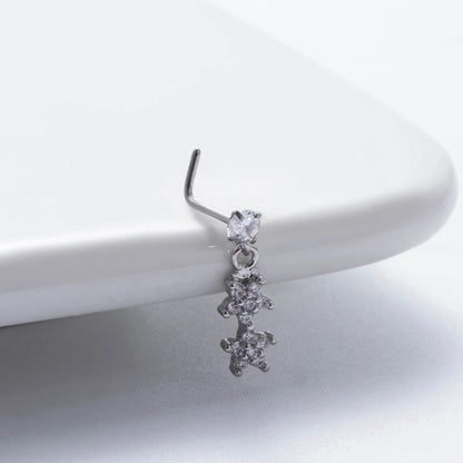 1 Piece Nose Rings & Studs Basic Classic Style Heart Shape Flower Butterfly 316L Stainless Steel Copper Plating Inlay Zircon