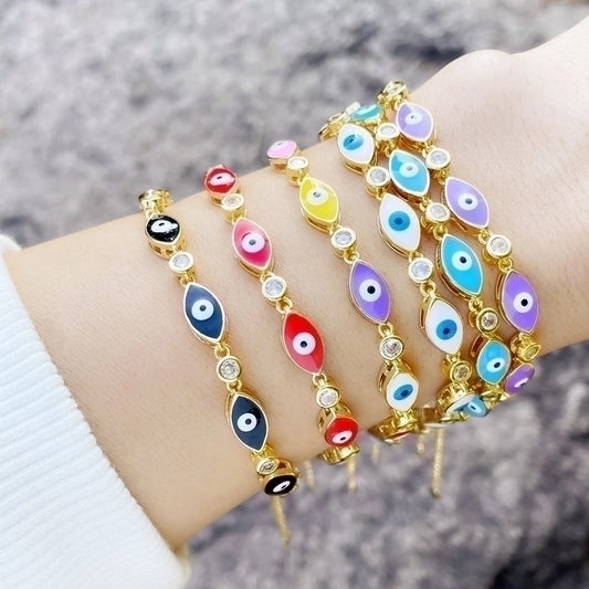 Boho Style Evil Eye Bracelet Color Dripping Eye Copper Bracelet Female