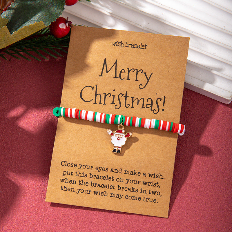 Christmas Bracelet Soft Clay Christmas Ornament Santa Claus Pendant Bracelet Snowflake Reindeer Bracelet