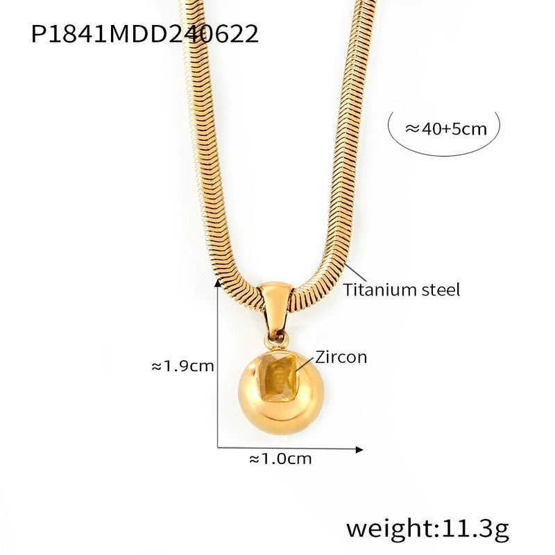 Elegant Minimalist Round 304 Stainless Steel Zircon 18K Gold Plated Inlay Pendant Necklace