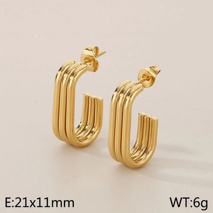 1 Pair Minimalist Solid Color Plating 304 Stainless Steel 18K Gold Plated Earrings