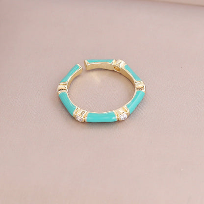 Women Retro Metal Vintage Geometric Copper Oil Dripping Rings