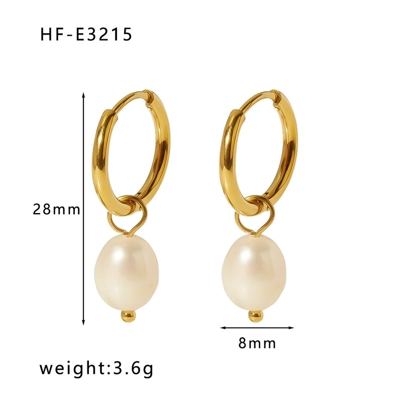 1 Pair Minimalist Round Patchwork 304 Stainless Steel Artificial Pearls Freshwater Pearl 18K Gold Plated Drop Earrings