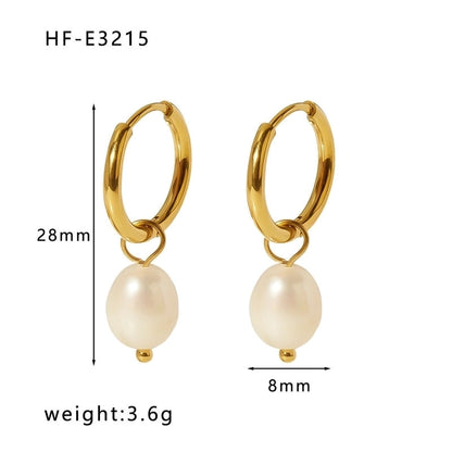 1 Pair Minimalist Round Patchwork 304 Stainless Steel Artificial Pearls Freshwater Pearl 18K Gold Plated Drop Earrings