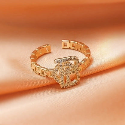 Real Gold Plating Multi-layer Cross Diamond Geometric Open Index Finger Copper Ring