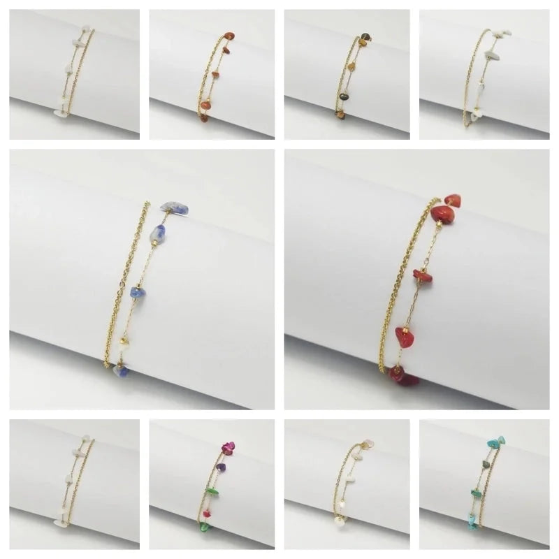 Elegant Beach Minimalist Geometric Crystal Gravel 18K Gold Plated Bracelets In Bulk