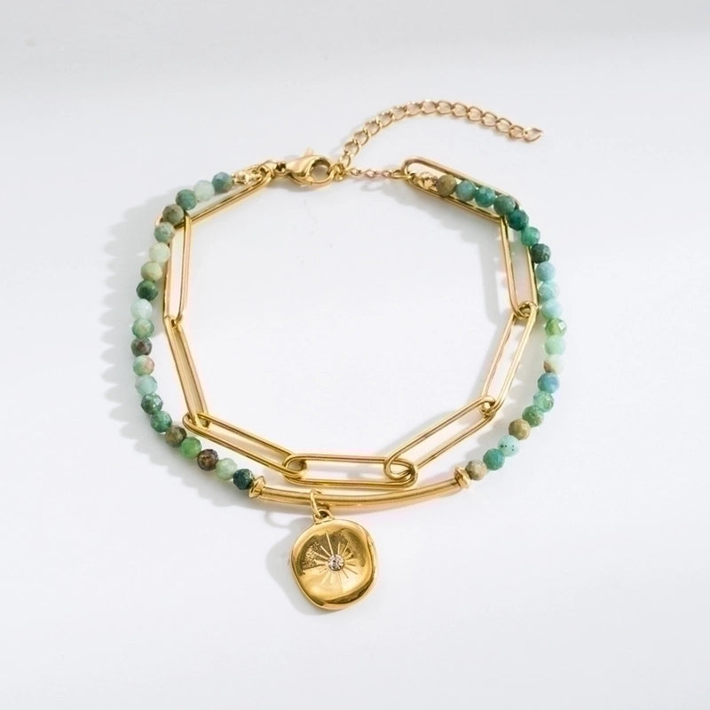 Fashion Eye Stainless Steel Natural Stone Plating 18k Gold Plated Bracelets