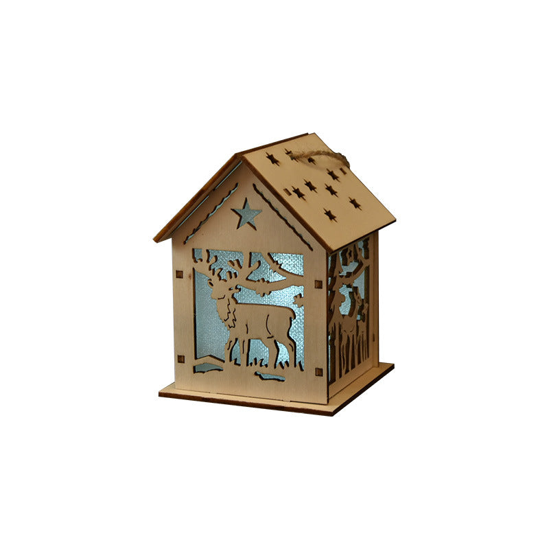 2 Pieces Christmas Decoration Christmas Glowing Wooden House Snow House Tree Decoration Pendant Diy Gift Window Display Wooden
