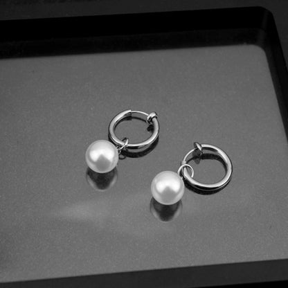 1 Pair Minimalist Pearl Polishing Stainless Steel Drop Earrings