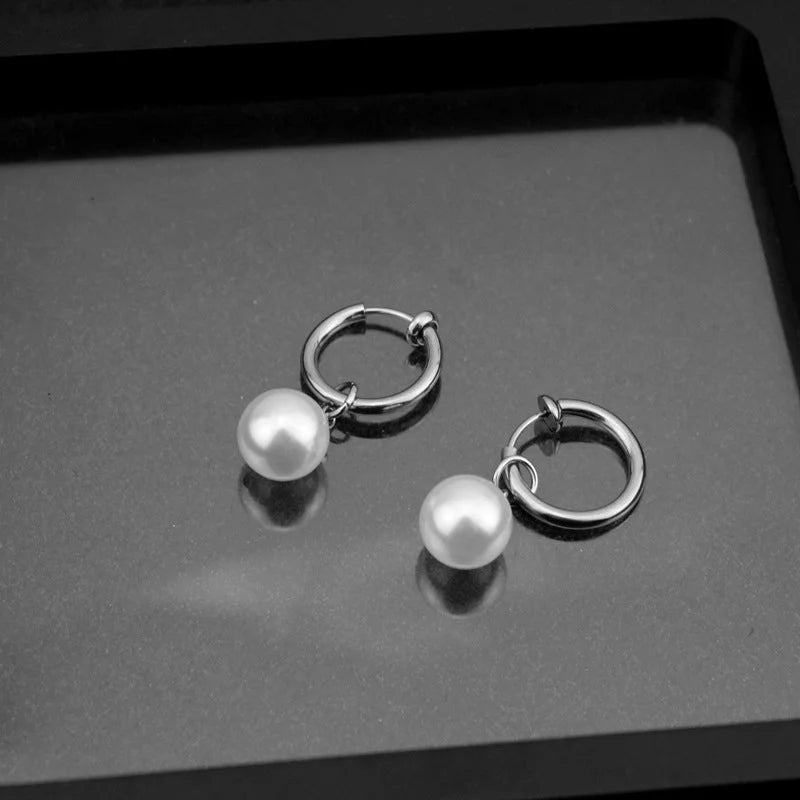 1 Pair Minimalist Pearl Polishing Stainless Steel Drop Earrings