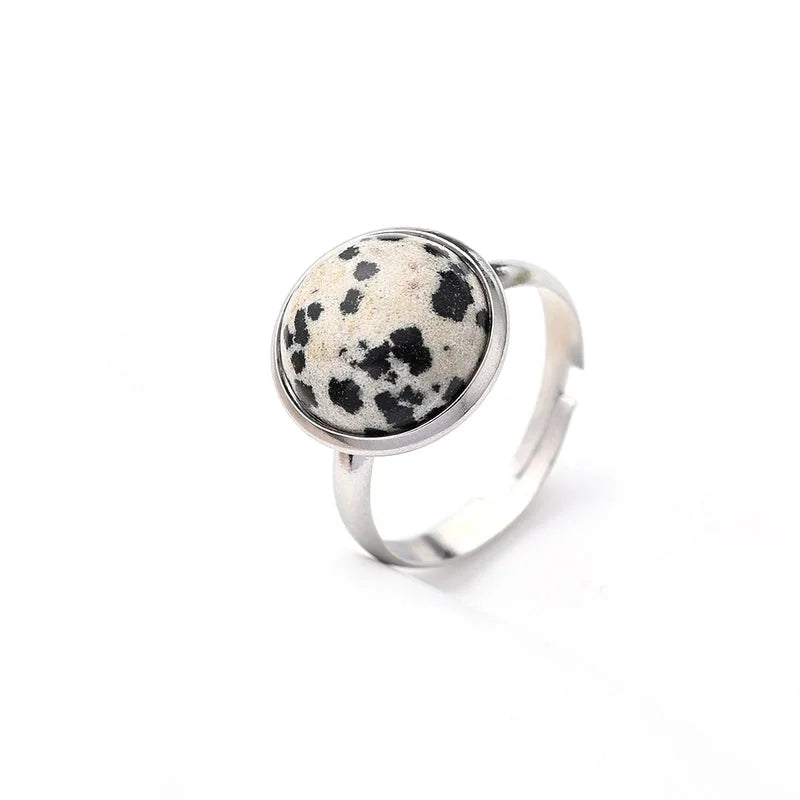 Casual Minimalist Round Spot Solid Color 304 Stainless Steel Natural Stone Opal Polishing Inlay Adjustable Ring