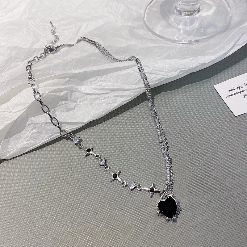 Minimalist Heart Shape Flower Bow Knot Titanium Steel Copper Plating Inlay Artificial Gemstones Pendant Necklace