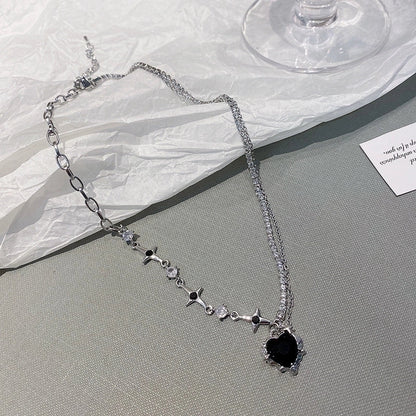 Minimalist Heart Shape Flower Bow Knot Titanium Steel Copper Plating Inlay Artificial Gemstones Pendant Necklace