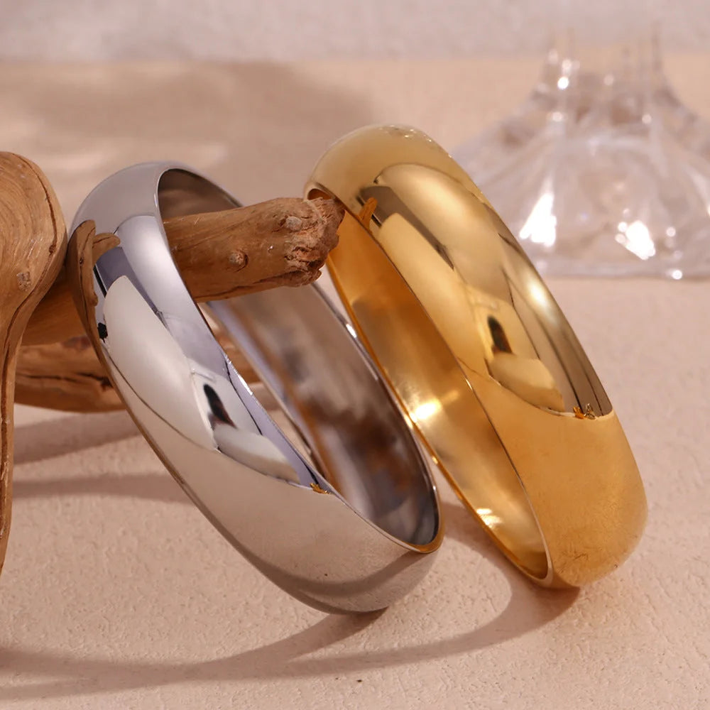 Fashion Round Stainless Steel 18K Gold Plated Bangles
