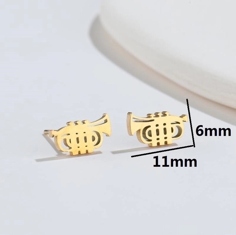 1 Pair Fashion Musical Instrument Plating 304 Stainless Steel 18K Gold Plated Ear Studs