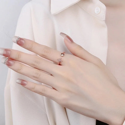 Fashion Cross Heart Shape Copper Inlay Rhinestones Rings