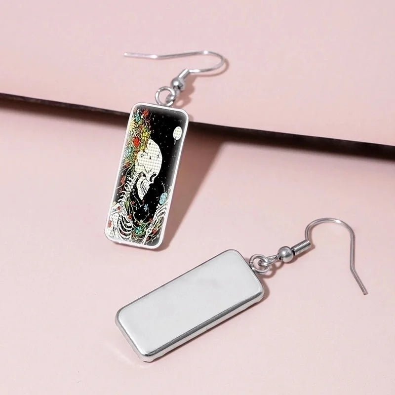 1 Pair Hip-hop Punk Pumpkin Ghost Bat Inlay Stainless Steel Glass Drop Earrings