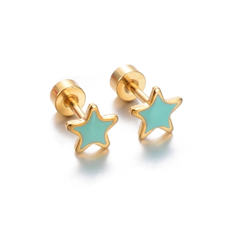 1 Pair Cute Geometric Enamel Plating Stainless Steel Ear Studs