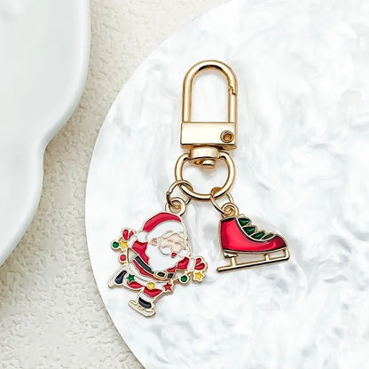 Cute Christmas Tree Santa Claus Elk Alloy Enamel Christmas Bag Pendant Keychain