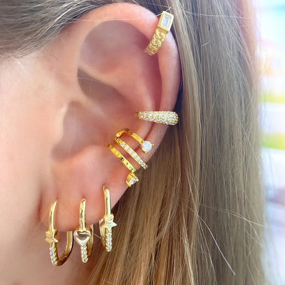 1 Pair IG Style French Style Geometric Copper Zircon 24K Gold Plated Hoop Earrings Ear Cuffs