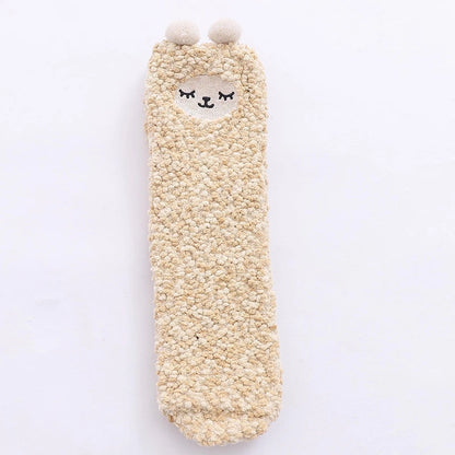 29 Cartoon Straight Embroidered Three-dimensional Animal Coral Fleece Christmas Warm Home Floor Socks Half Velvet Tube Socks