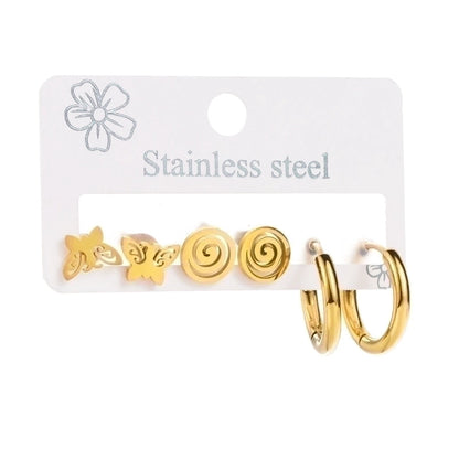 3 Pieces Set Vintage Style Modern Style Minimalist Butterfly Inlay 304 Stainless Steel Rhinestones Earrings Ear Studs