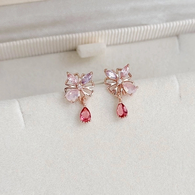 1 Pair Elegant Lady Streetwear Water Droplets Heart Shape Flower Hollow Out Inlay Steel Imitation Pearl Zircon Drop Earrings