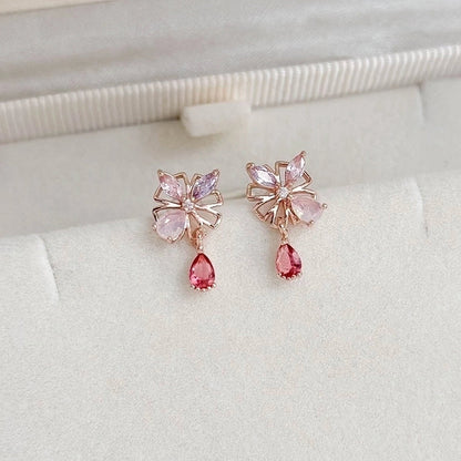 1 Pair Elegant Lady Streetwear Water Droplets Heart Shape Flower Hollow Out Inlay Steel Imitation Pearl Zircon Drop Earrings