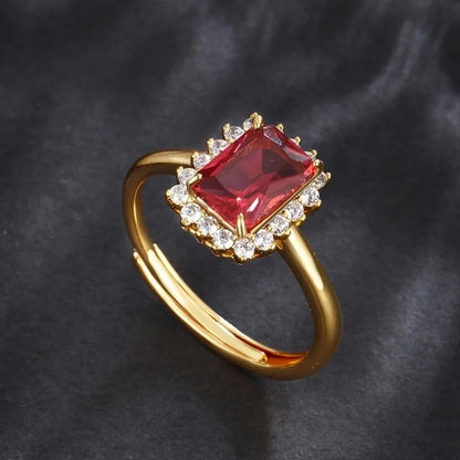 6 Pieces Elegant XUPING Square Copper Artificial Gemstones 18K Gold Plated Inlay Open Rings