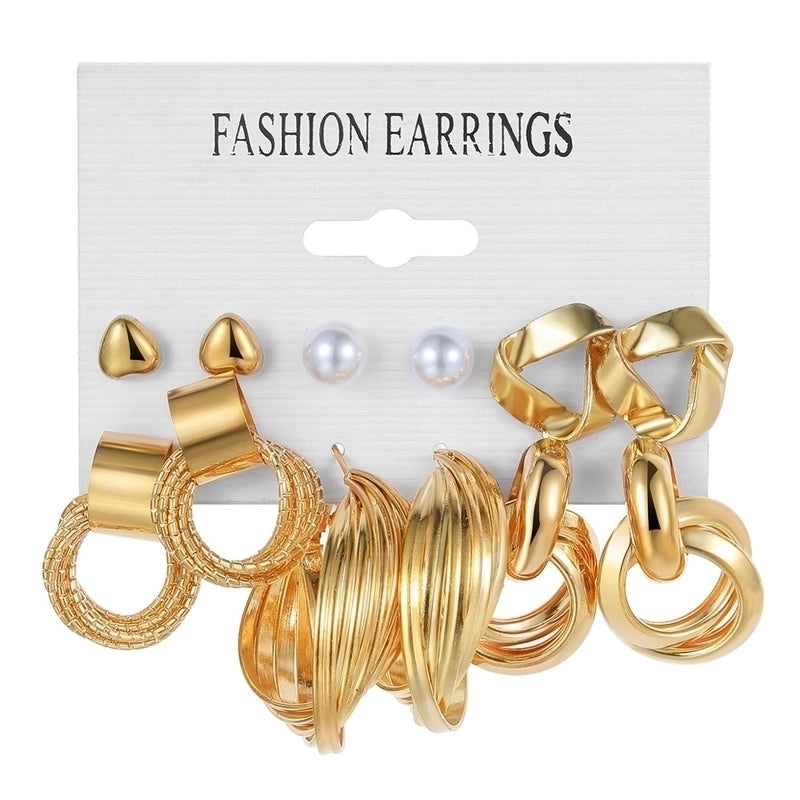 Retro Round Alloy Plating Artificial Pearls Women\'s Earrings Ear Studs 6-piece Set