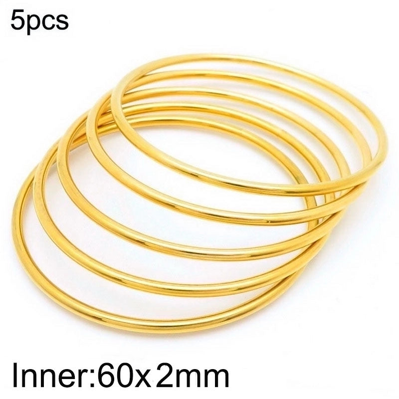 304 Stainless Steel 18K Gold Plated Minimalist Round Solid Color Bangle