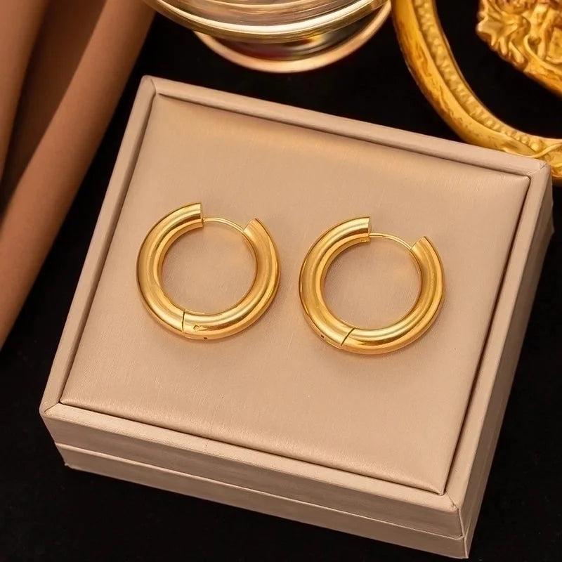 1 Pair Minimalist Round Plating 304 Stainless Steel 18K Gold Plated Hoop Earrings