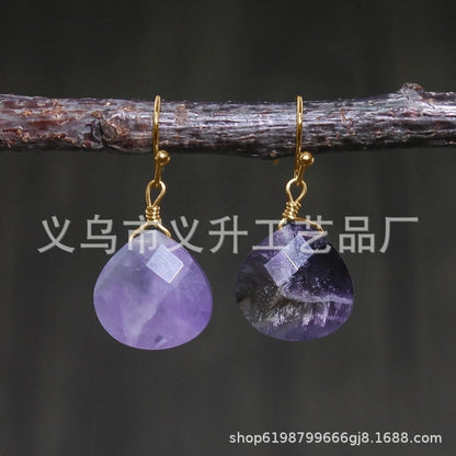 1 Pair Classic Style Water Droplets Patchwork Agate Drop Earrings