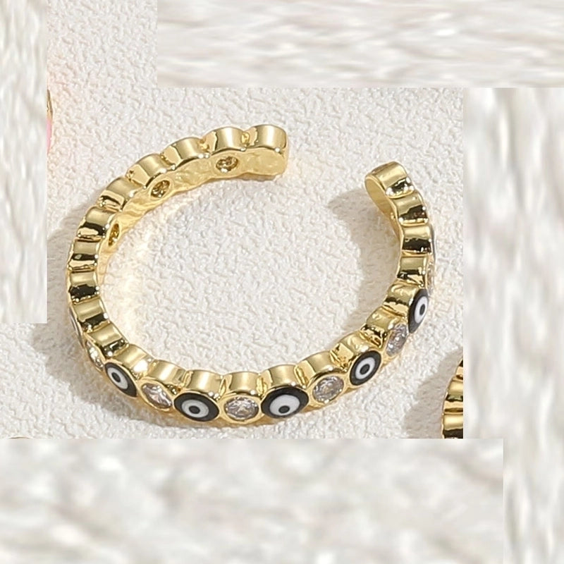 Cute Vintage Style Minimalist Devil's Eye Copper Enamel Plating Inlay Zircon 14k Gold Plated White Gold Plated Open Rings