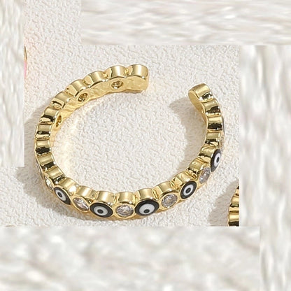 Cute Vintage Style Minimalist Devil's Eye Copper Enamel Plating Inlay Zircon 14k Gold Plated White Gold Plated Open Rings