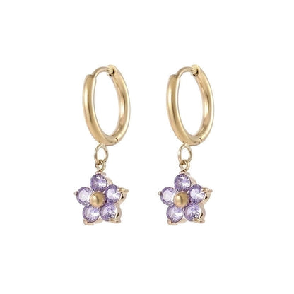 1 Pair Fashion Flower Plating Inlay 304 Stainless Steel Zircon Gold Plated Drop Earrings