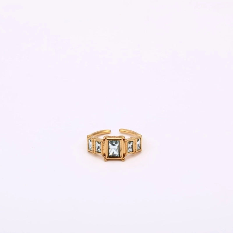 Classic Style Rectangle 304 Stainless Steel Zircon 18K Gold Plated Inlay Open Rings
