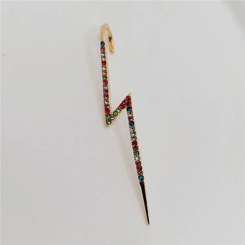 2 Pieces Trendy Zircon Ear Hook Piercing Ear Pin Female Net Red Personality Design Surrounding Ear Bone Clip Oblique Line Earrings