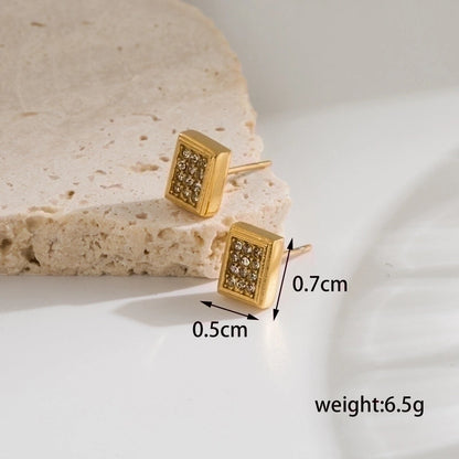 1 Pair Minimalist Classic Style Geometric Star Flower Plating Inlay Stainless Steel Zircon 18k Gold Plated Ear Studs