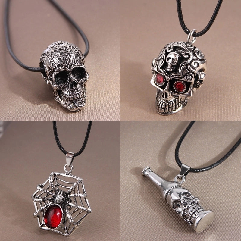 Cool Style Spider Spider Web Skull Alloy Wax Rope Inlay Rhinestones Halloween Men's Pendant Necklace