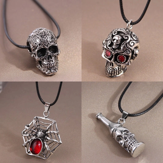Cool Style Spider Spider Web Skull Alloy Wax Rope Inlay Rhinestones Halloween Men's Pendant Necklace