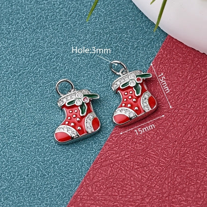 1 Pc/Package 11.5x10mm 15x15mm 19x17mm Hole 2~2.9mm Hole 3~3.9mm Copper Zircon 18K Gold Plated White Gold Plated Christmas Hat Christmas Socks Bell Polished Pendant Jewelry Accessories