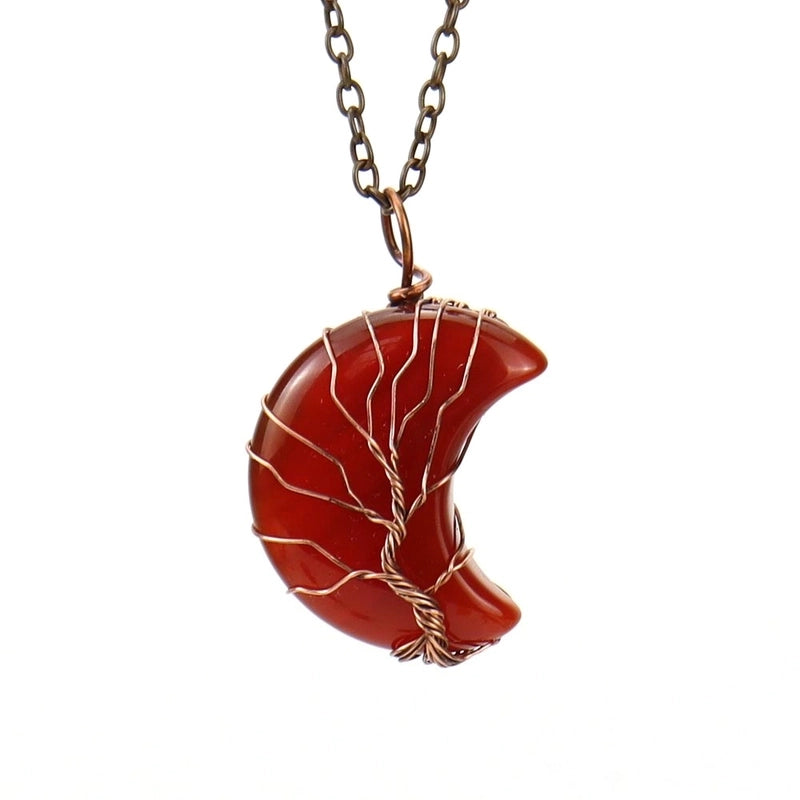 Minimalist Moon Tree Natural Stone Copper Pendant Necklace In Bulk