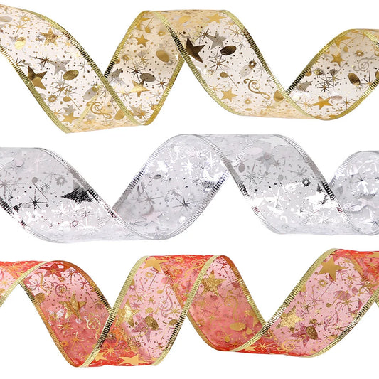 2m Gold Foil Ribbon Musical Note Pentagram Ribbon Christmas Tree Decoration Pendant Christmas Gift Wrapping Satin Ribbon