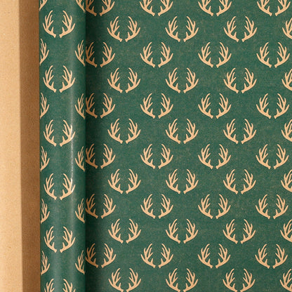 Large Size Gift Wrapping Paper Roll Brown Christmas Reindeer Head Elk Green Plaid Gift Box Recyclable Gift Paper