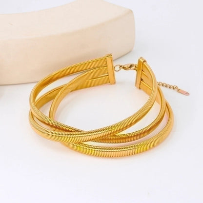 Stainless Steel 18K Gold Plated Punk Chain Round Solid Color Choker
