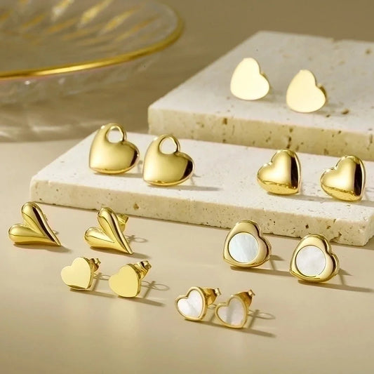 1 Pair Minimalist Heart Shape Titanium Steel Gold Plated Ear Studs