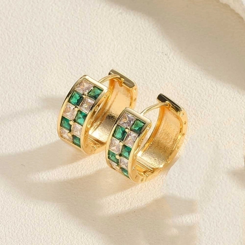 1 Pair Minimalist Round Copper Zircon 14k Gold Plated Hoop Earrings