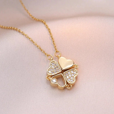 Minimalist Heart Shape Titanium Steel Inlay Rhinestones Women\'s Pendant Necklace